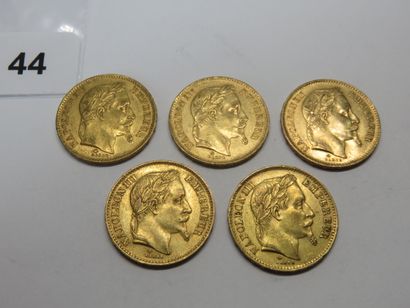 Gold coins - France - Lot of 5 x 20 Francs...
