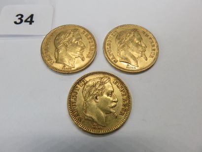 Gold coins - France - Lot of 3 x 20 Francs...
