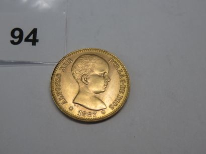 Gold coin - Spain - 20 Pesetas Alphonse XIII...