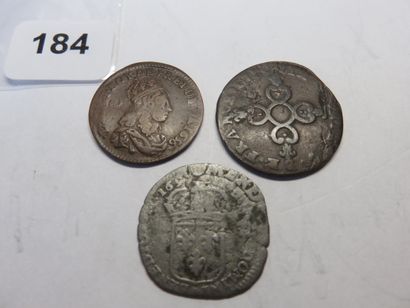 Monnaies Royales - Louis XIV - Lot de 3 monnaies...