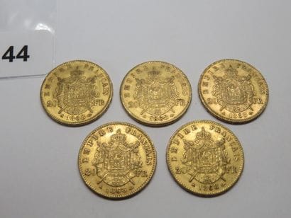 Gold coins - France - Lot of 5 x 20 Francs...