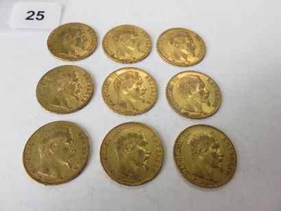 Gold coins - France - Lot of 9 x 20 Francs...