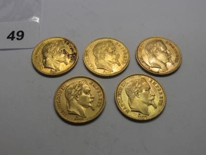 Gold coins - France - Lot of 5 x 20 Francs...