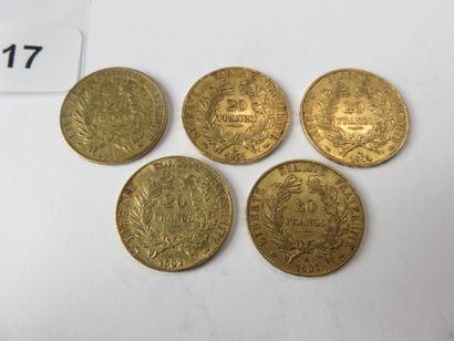 Gold coins - France - Lot of 5 x 20 Francs...