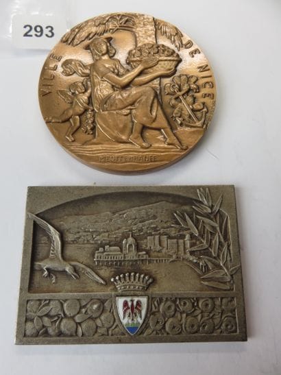 Médaille et Plaquette de Nice - Lot de 2,...