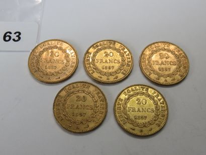 Gold coins - France - Lot of 5 x 20 Francs...
