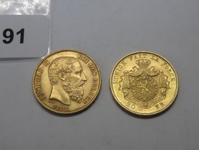 Gold coins - Belgium - Lot of 2 x 20 Francs...