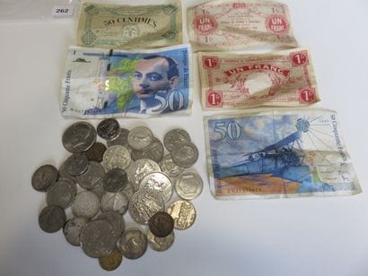 Monnaies et billets - Lot de 49 monnaies...