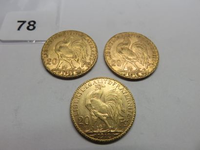 Gold Coins - France - Lot of 3 x 20 Francs...