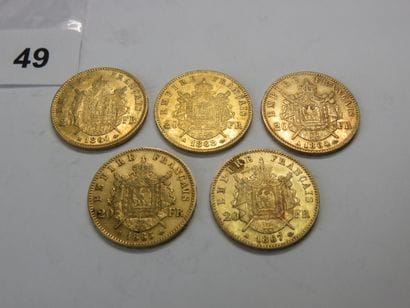 Gold coins - France - Lot of 5 x 20 Francs...