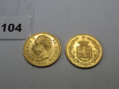 Gold coins - Italy - Lot of 2 x 20 Lire Umberto...