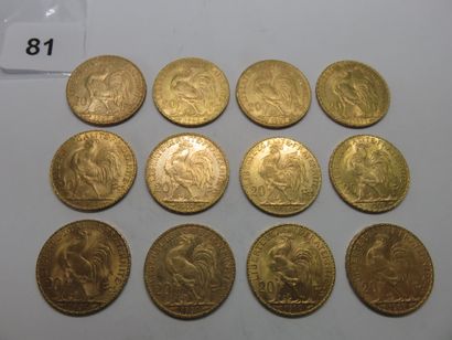 Gold coins - France - Lot of 12 x 20 Francs...