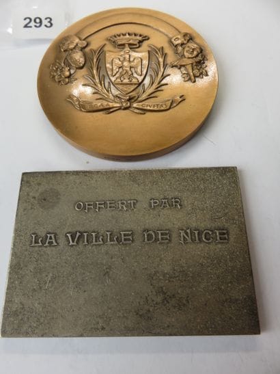 Médaille et Plaquette de Nice - Lot de 2,...