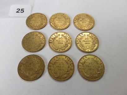 Gold coins - France - Lot of 9 x 20 Francs...