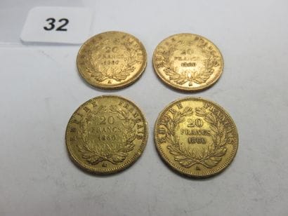 Gold coins - France - Lot of 4 x 20 Francs...