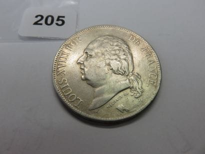 Monnaie - France - 5 Francs Louis XVIII tête...