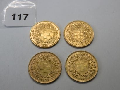 Gold coins - Switzerland - Lot of 4 x 20...