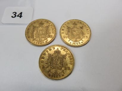 Gold coins - France - Lot of 3 x 20 Francs...