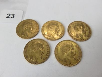 Gold coins - France - Lot of 5 x 20 Francs...