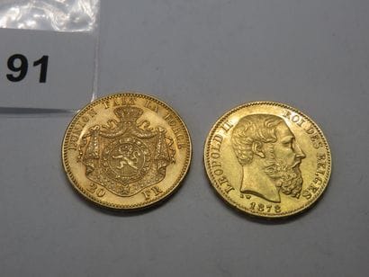 Gold coins - Belgium - Lot of 2 x 20 Francs...