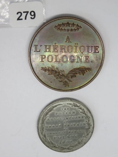 Médailles dédiées à la Pologne - Lot de 2,...