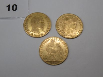 Gold coins - France - Lot of 3 x 10 Francs,...