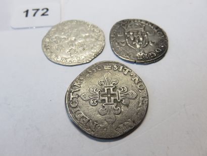 Monnaies Royales - Henri II - Lot de 3 monnaies,...