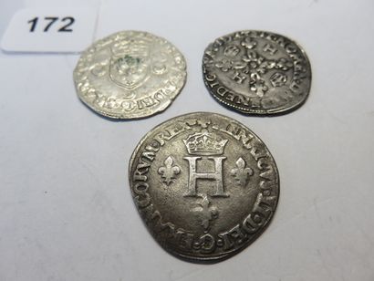 Monnaies Royales - Henri II - Lot de 3 monnaies,...