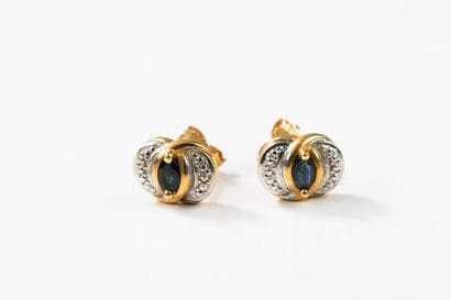 Pair of gold earrings with interlaced design,...