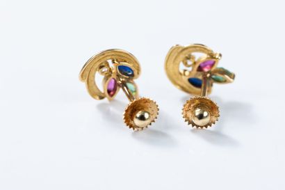 Pair of earrings each set with a ruby, an...