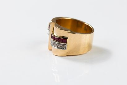 Yellow gold and platinum geometric tank ring...