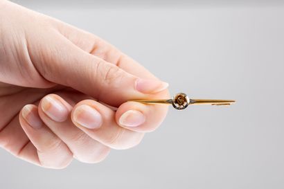 Colored gold barrette brooch centered on...