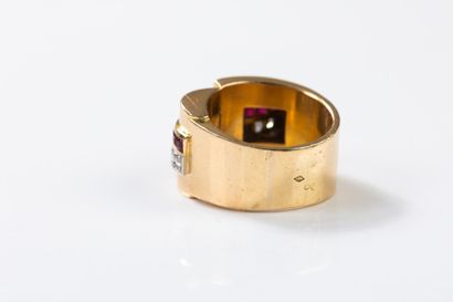 Yellow gold and platinum geometric tank ring...