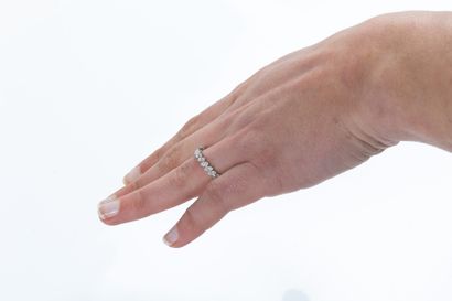Wedding band set in platinum, with navette-cut...
