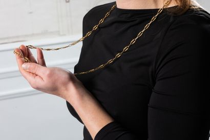 Solid yellow gold long necklace with openwork...