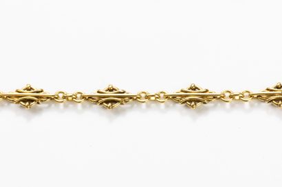 Gold long necklace with geometric decoration...