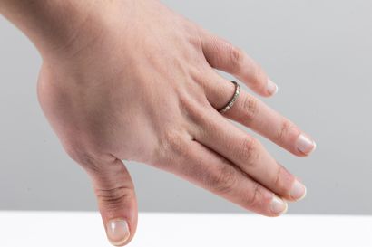 Platinum wedding band set with radian-cut...