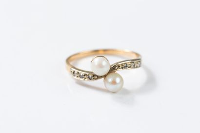 toi et moi ring set with two cultured pearls...