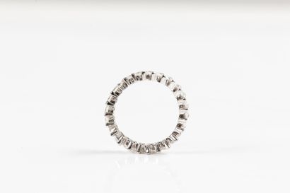 Wedding band set in platinum, with navette-cut...