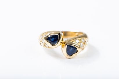 toi et moi yellow gold ring set with two...