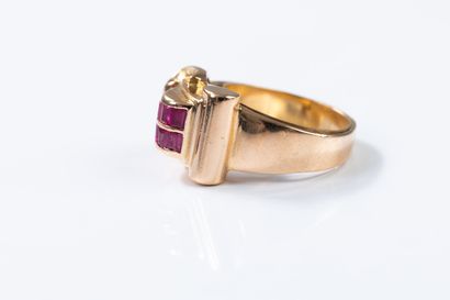 Yellow gold tank ring set with synthetic...