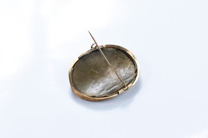 Yellow gold brooch centered on a shell cameo...