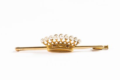 Barrette brooch in yellow gold adorned with...