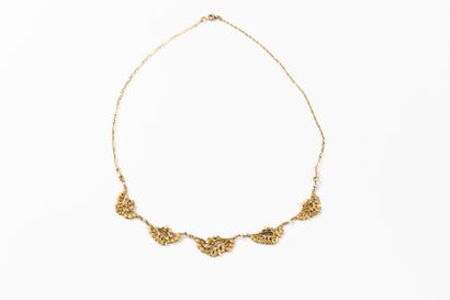 Yellow gold drapery necklace with foliate...