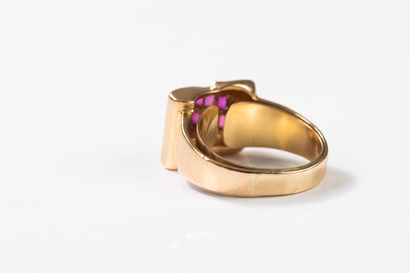 Yellow gold tank ring set with synthetic...