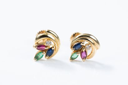 Pair of earrings each set with a ruby, an...