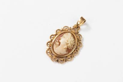 Yellow gold pendant adorned with a shell...