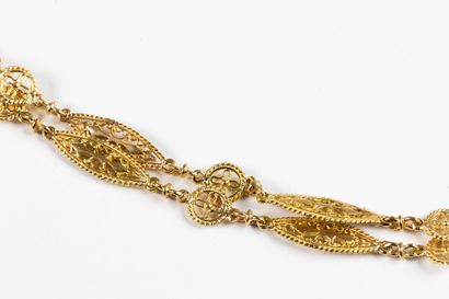 Yellow gold long necklace with olive and...