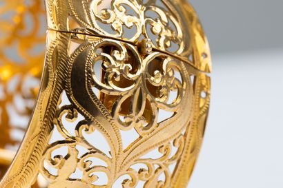 Yellow gold cuff bracelet with floral and...