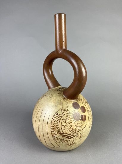 Spherical vase with flat bottom and stirrup...
